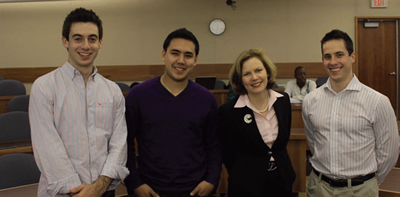 From left, Mark Vesely and Andrew Iu with guest speaker Kim Shannon and Jeff Gallant